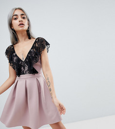 Короткое приталенное платье с кружевом ASOS DESIGN Petite-Розовый