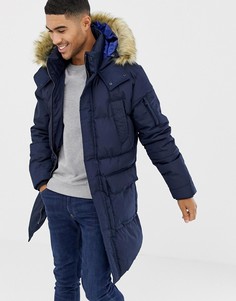 Темно-синяя парка с искусственным мехом на капюшоне Bershka-Темно-синий