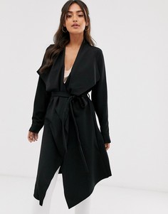 Черное легкое пальто с драпировкой Lipsy-Черный