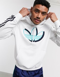 Худи белого цвета с 3 полосками и трилистником с эффектом тени adidas Originals-Белый