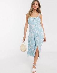 Голубое платье миди с цветочным принтом Gilli-Синий