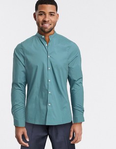 Эластичная зеленая рубашка скинни с воротом на пуговице ASOS DESIGN-Зеленый