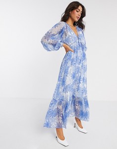 Платье макси с плиссировкой и цветочным принтом ASOS DESIGN-Мульти
