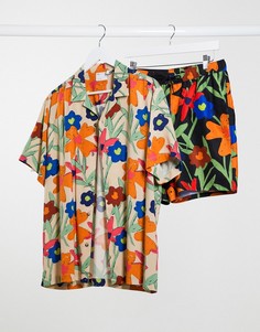 Рубашка свободного кроя от комплекта с цветочным принтом ASOS DESIGN-Черный