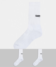 Набор из 2 пар белых спортивных носков с надписью "earthling" ASOS DESIGN-Белый
