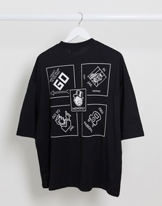 Свободная футболка с принтом на груди и на спине ASOS DESIGN-Черный