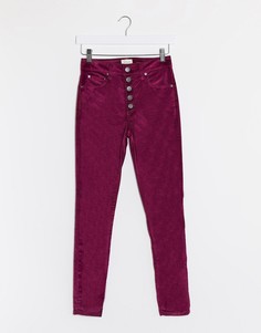 Фиолетовые бархатные джинсы с завышенной талией и пуговицами Alice & Olivia-Фиолетовый