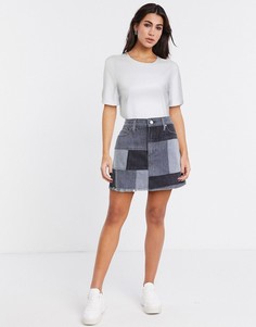 Синяя мини-юбка в стиле пэтчворк Alice & Olivia Jeans-Синий