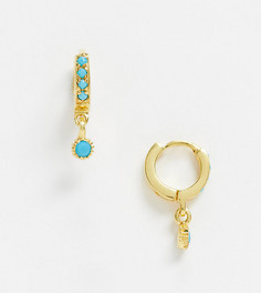 Позолоченные серебряные серьги-кольца с бирюзовыми камнями и подвеской ASOS DESIGN-Золотой