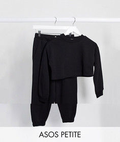 Черный спортивный костюм со свитшотом и джоггерами ASOS DESIGN Petite