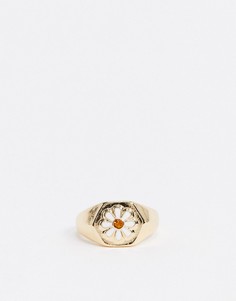 Золотистое кольцо с цветком Topshop-Золотой
