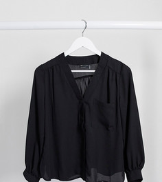 Черная блузка с длинными рукавами и карманом ASOS DESIGN Petite-Черный