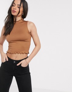 Майка в рубчик верблюжьего цвета с высоким воротником Stradivarius-Бежевый