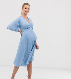 Плиссированное платье миди в стиле кимоно ASOS DESIGN Maternity-Синий