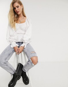 Белая блузка со сборками Bershka-Белый