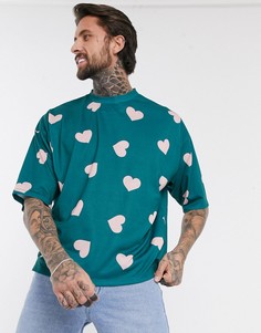 Oversized-футболка с принтом сердец ASOS DESIGN-Зеленый