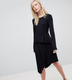 Приталенное платье миди с баской ASOS TALL-Черный