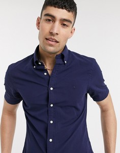 Темно-синяя узкая рубашка с короткими рукавами и логотипом Polo Ralph Lauren-Темно-синий