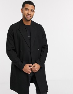 Черное пальто из смеси хлопка и льна ASOS DESIGN-Черный