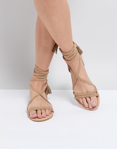 Плетеные сандалии с завязками ASOS FAYLA-Бежевый