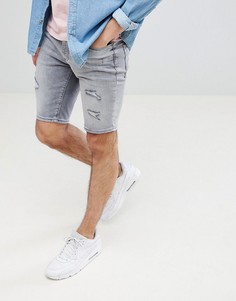 Серые джинсовые шорты с прорехами River Island-Серый