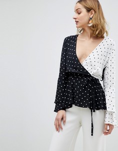 Комбинированный топ в горошек с запахом River Island-Мульти