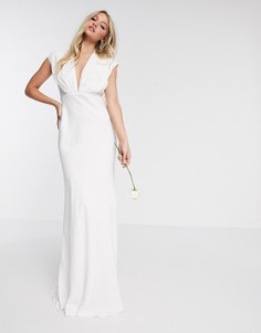 Атласное свадебное платье с глубоким вырезом ASOS EDITION-Белый