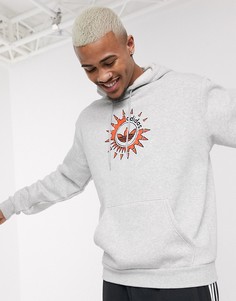Худи серого цвета с логотипом-трилистником и принтом солнца adidas Originals-Серый