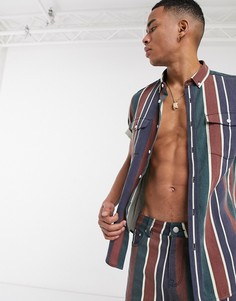 Джинсовая рубашка классического кроя от комплекта в полоску ASOS DESIGN-Красный