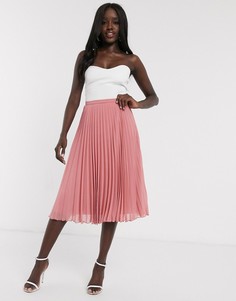 Розовая плиссированная юбка миди ASOS DESIGN-Розовый