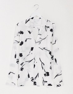 Монохромная рубашка от комплекта с отложным воротником, длинными рукавами и цветочным принтом ASOS DESIGN-Белый