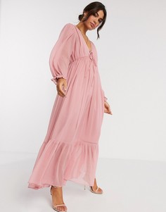Розовое платье макси с плиссировкой ASOS DESIGN-Розовый