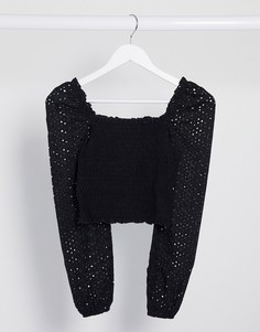Черный кроп-топ со сборками Miss Selfridge