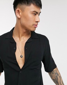 Черная рубашка из вискозы с отложным воротником и короткими рукавами Only & Sons-Черный