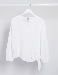 Белая блузка с длинными рукавами и узлом ASOS DESIGN-Белый