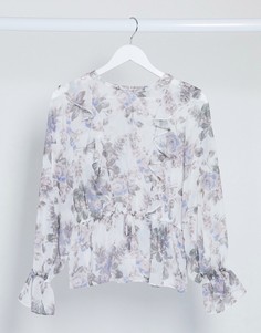 Светлая блузка с длинными рукавами, цветочным принтом и оборками ASOS DESIGN-Мульти