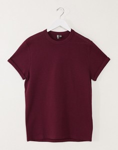 Плотная бордовая футболка с отворотами на рукавах ASOS DESIGN-Красный