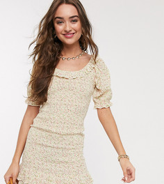 Платье из поплина цвета слоновой кости с цветочным принтом Miss Selfridge Petite-Кремовый