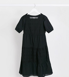 Черное ярусное платье миди с вышивкой New Look Petite-Черный