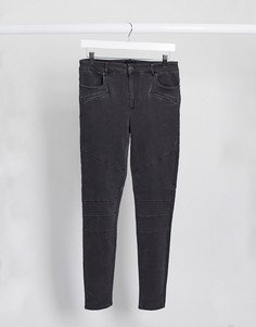 Серые байкерские джинсы скинни со вставками Vero Moda-Черный