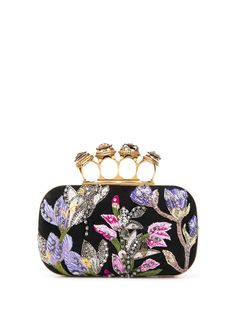 Alexander McQueen клатч с цветочной вышивкой и кольцами