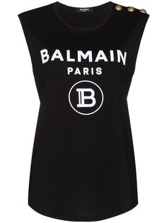 Balmain топ с логотипом и пуговицами на плече