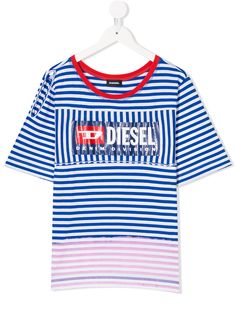 Diesel Kids Bleach Dip-Dye striped T-shirt