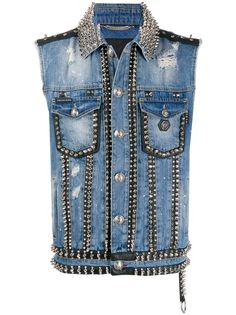 Philipp Plein джинсовый жилет с заклепками