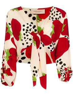 Adriana Degreas silk strawberry tie front top