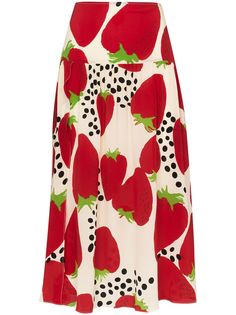 Adriana Degreas strawberry print midi skirt