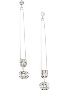 Chanel Pre-Owned серьги-подвески 2001-го года со стразами и логотипом CC