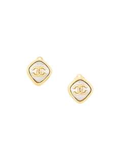 Chanel Pre-Owned позолоченные серьги Rhombus 1997-го года с логотипом CC
