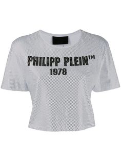 Philipp Plein укороченный топ -23 с короткими рукавами и кристаллами