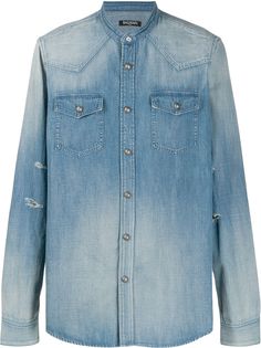 Balmain рубашка с эффектом потертости и логотипом